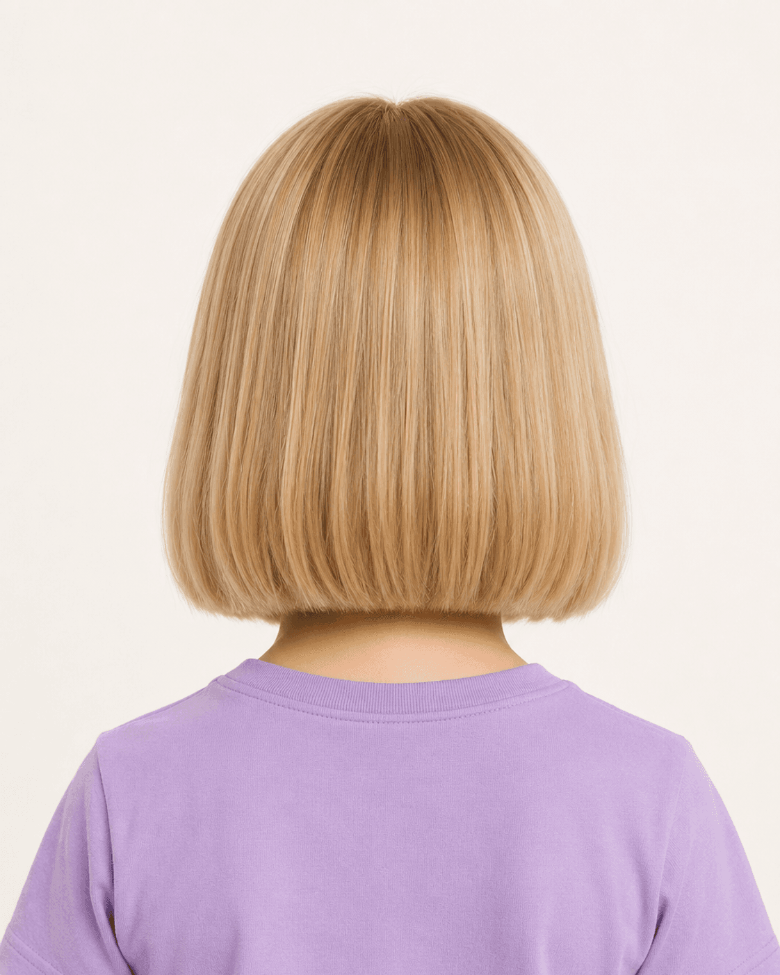 Rear view of a blunt bob showing the blunt one-length perimeter line
