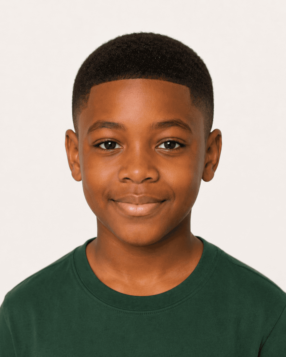 Front view of a buzz cut with sharp line up