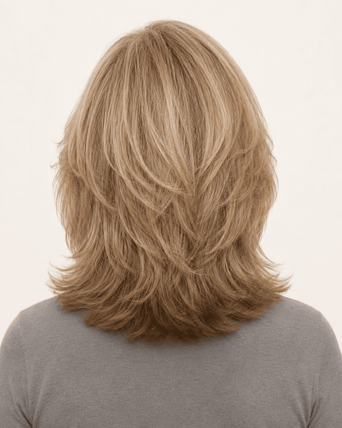 Rear view of feathered layers showing layer stacking and symmetry