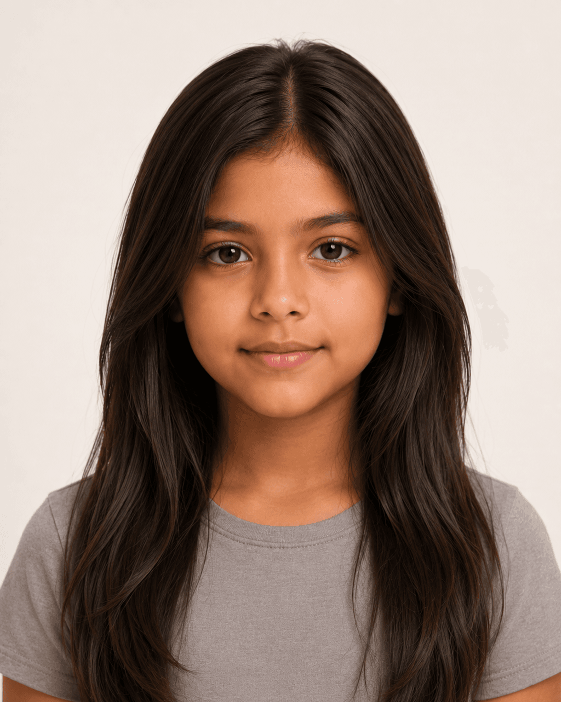 Front view of a long layered cut on a young girl