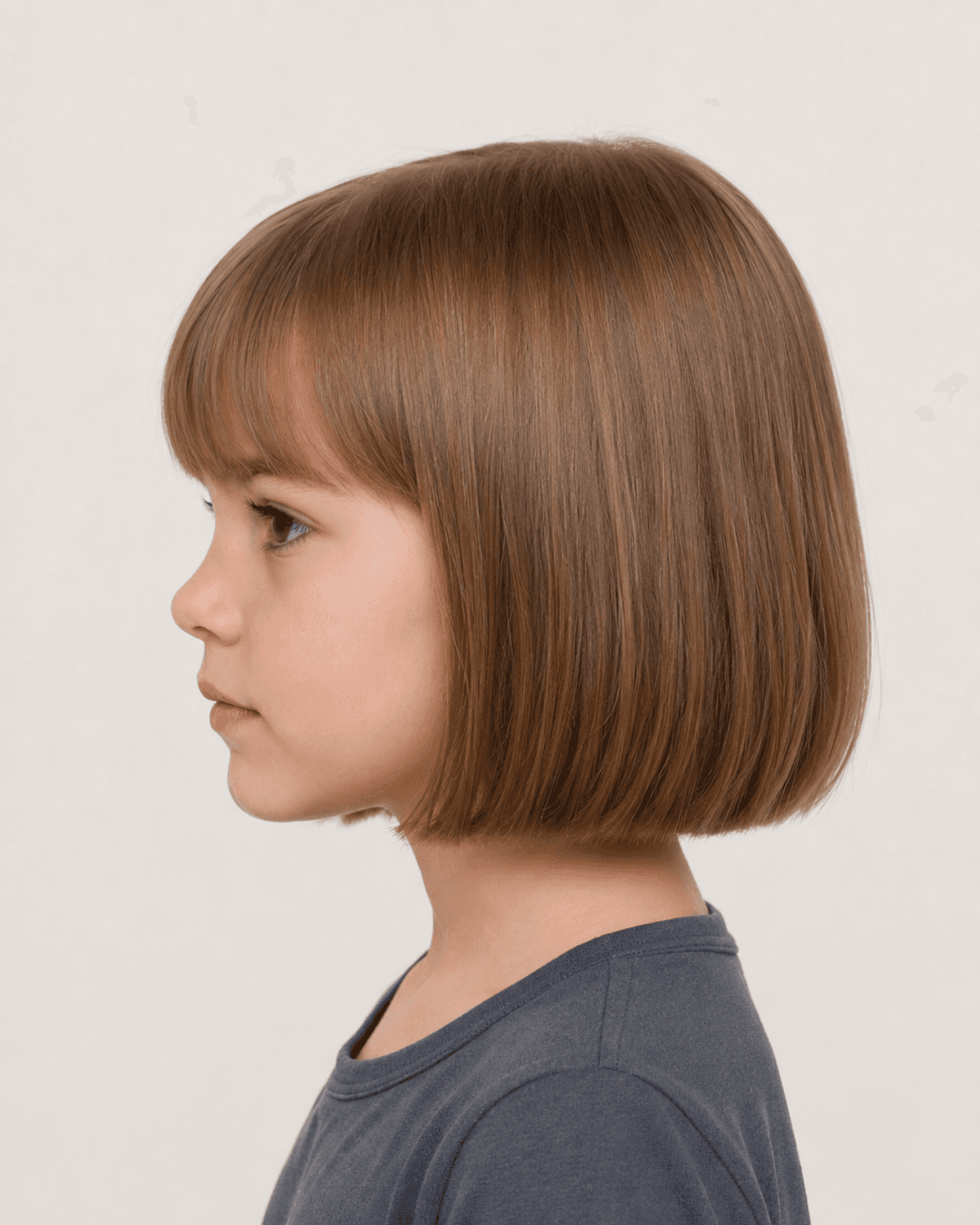 Side profile of a short bob with soft bangs