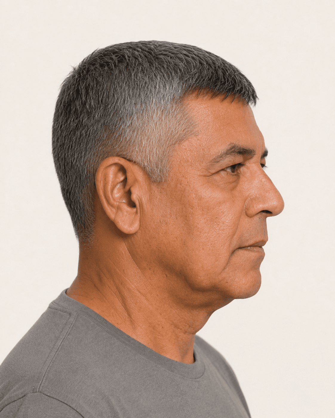 Side profile of a short natural crop showing the closely trimmed sides
