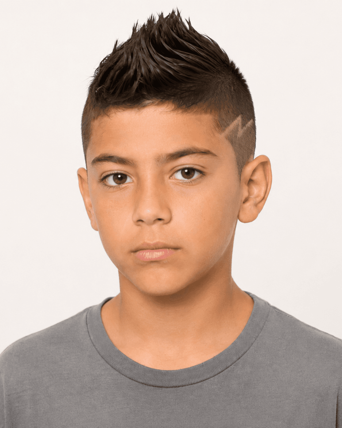 Front view of a child-safe faux hawk reference with a raised central ridge and an angular side design groove