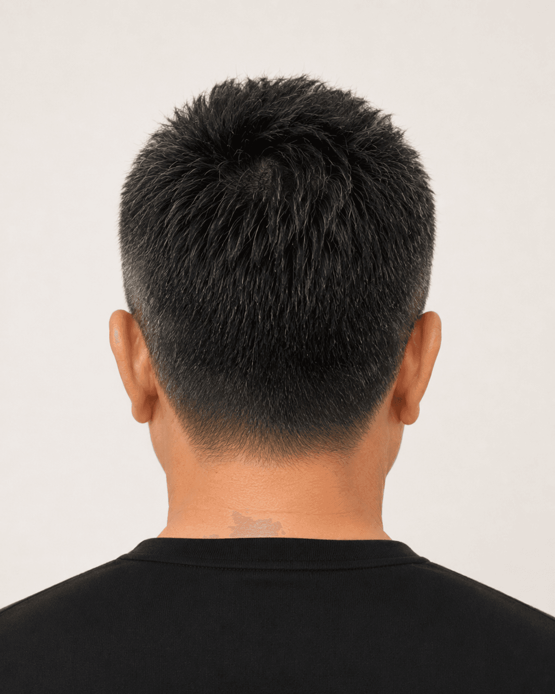 Rear view of a textured crew cut showing the clean trimmed nape