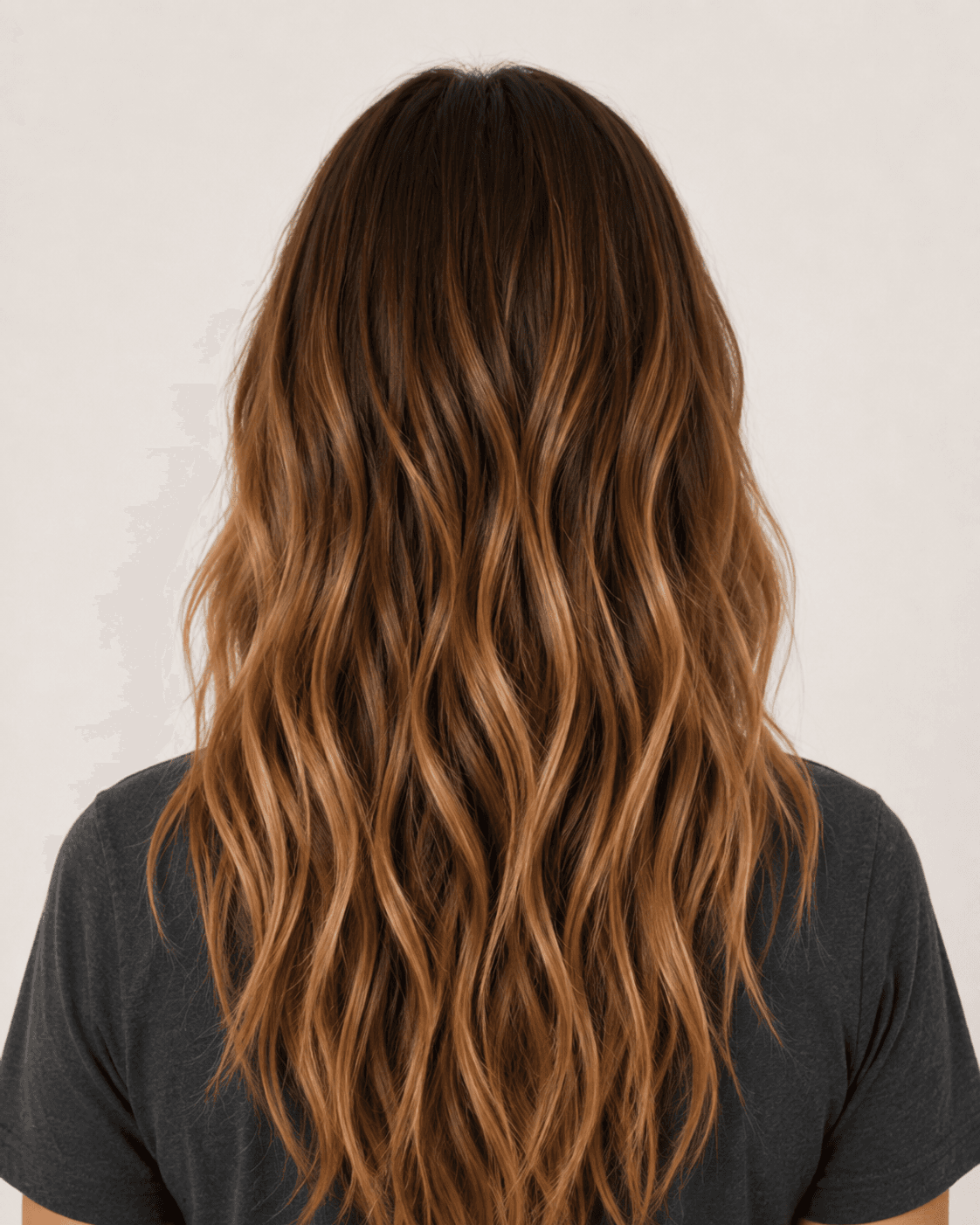 Annotated rear construction map for Long Beach Waves. Rear view of long beach waves showing the balayage and wave pattern