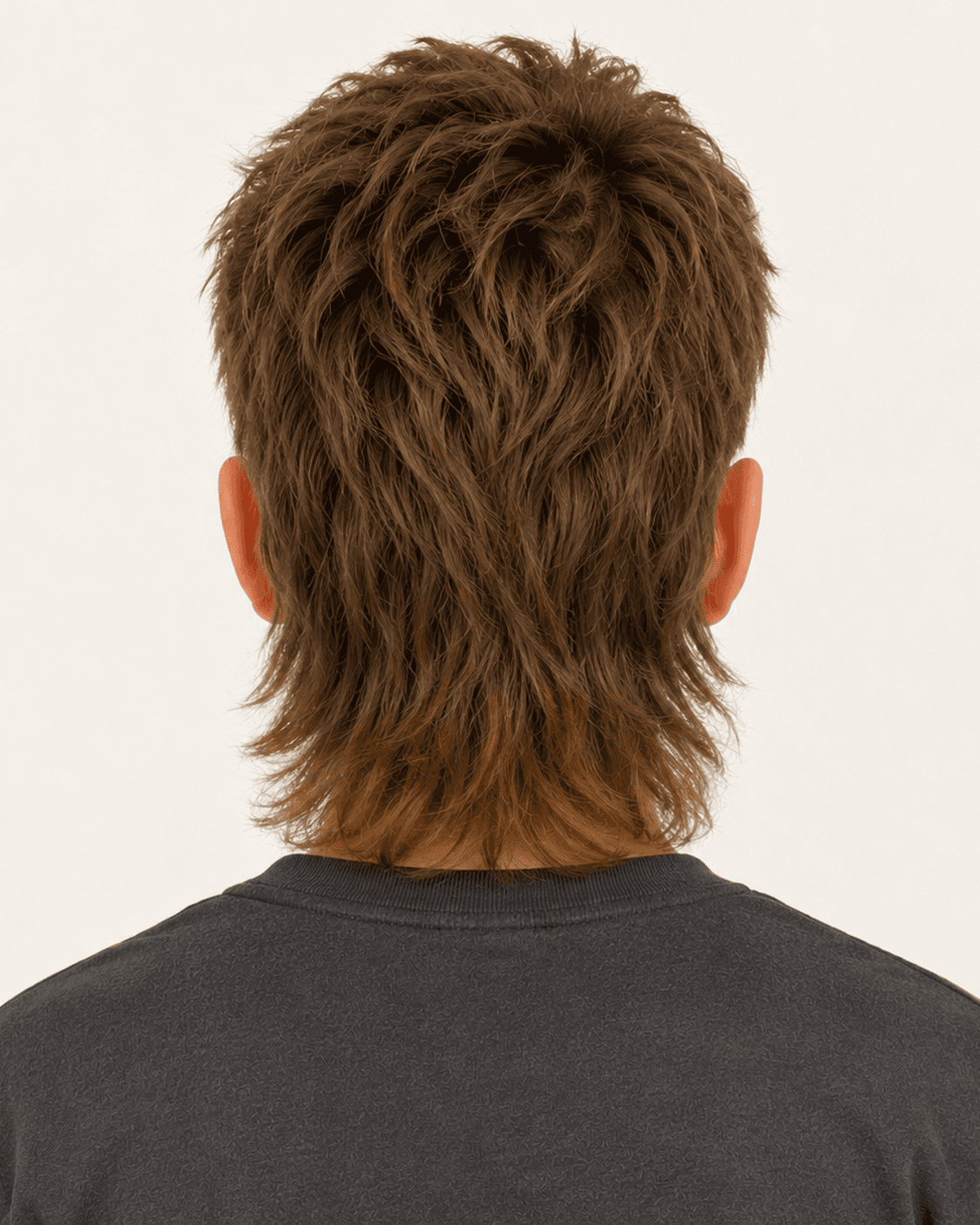 Annotated rear construction map for Textured Mullet. Rear view of a textured mullet showing the longer layered back